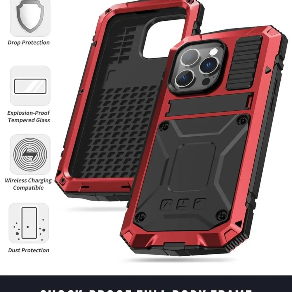 iPhone 14 Pro Max Red and Black Funnywin Aluminum Military Grade Phone Case NWOT